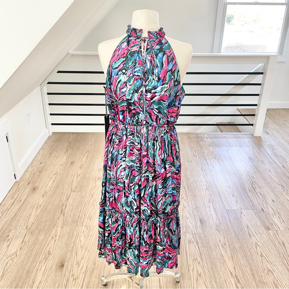 Nicole Miller, pink and blue colorful maxi / midi dress - Picture 8 of 8